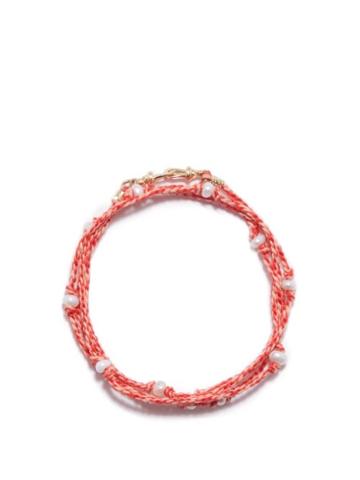 Marie Lichtenberg - Pearl & 18kt Gold Wraparound Bracelet - Mens - Red Multi