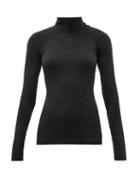 Matchesfashion.com Falke - High Neck Half Zip Wool Blend Top - Womens - Black