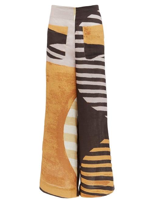 Matchesfashion.com Cala De La Cruz - Liliana Abstract-print Linen Wide-leg Trousers - Womens - Orange Multi