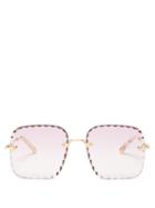 Matchesfashion.com Chlo - Rosie Scalloped-square Metal Sunglasses - Womens - Pink Gold
