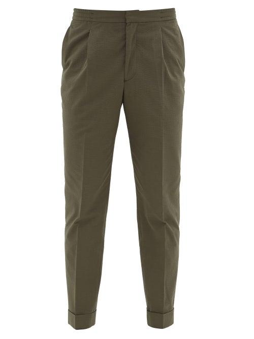 Matchesfashion.com Officine Gnrale - Drew Cotton-seersucker Trousers - Mens - Dark Khaki