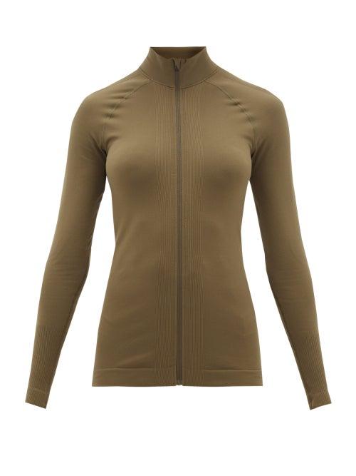 Matchesfashion.com Falke - High-neck Cotton-jersey Track Top - Womens - Dark Green