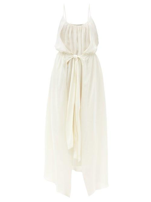 Matchesfashion.com Raey - Knot-front Elasticated-waist Crepe Dress - Womens - Ivory