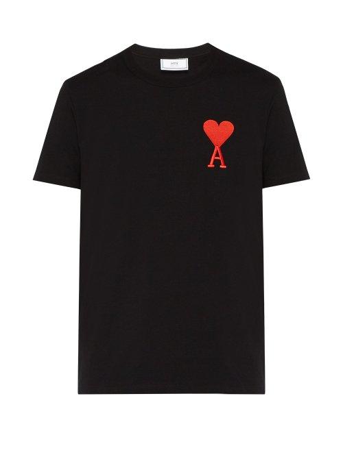 Matchesfashion.com Ami - Embroidered Heart Logo Cotton T Shirt - Mens - Black