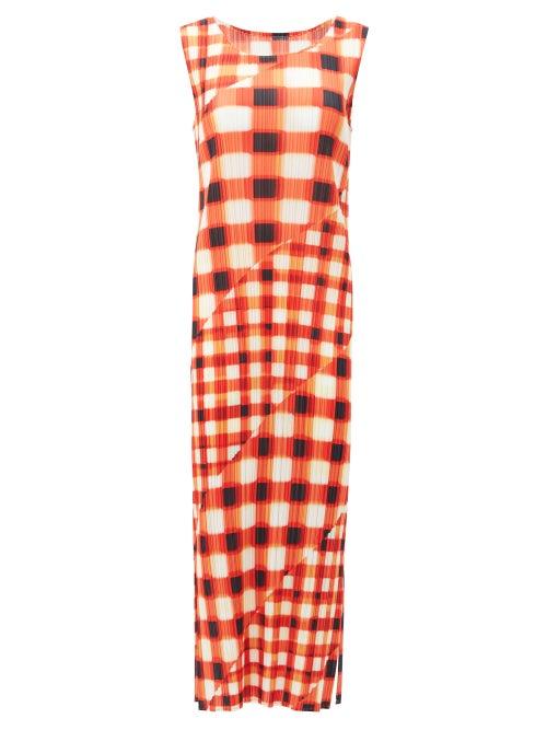 Matchesfashion.com Pleats Please Issey Miyake - Check Technical-pleated Longline Dress - Womens - Red White