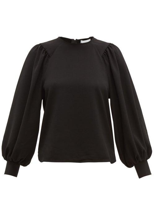 Matchesfashion.com Ganni - Gathered Balloon Sleeved Crepe Blouse - Womens - Black