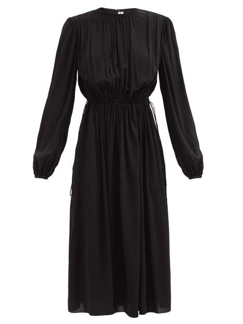 Another Tomorrow - Drawstring-waist Crepe Dress - Womens - Black