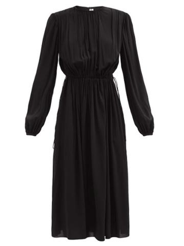 Another Tomorrow - Drawstring-waist Crepe Dress - Womens - Black
