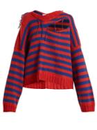 Matchesfashion.com Charles Jeffrey Loverboy - Slashed Striped Print Wool Blend Cropped Sweater - Womens - Blue Multi