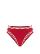 Matchesfashion.com Norma Kamali - Stud-embellished High-cut Bikini Briefs - Womens - Dark Red