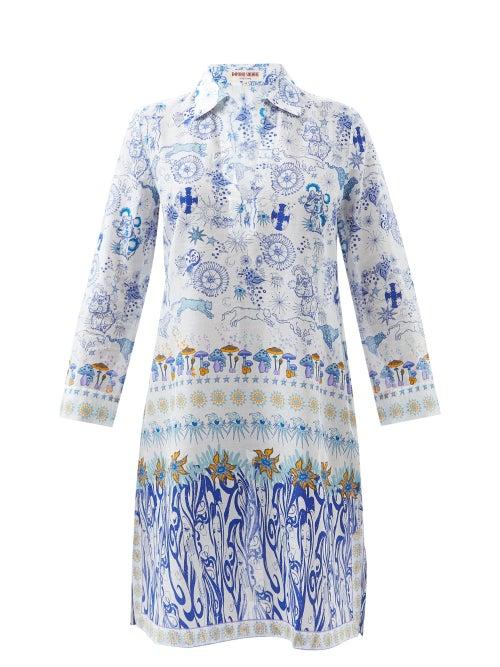 Emporio Sirenuse - Alina Printed Cotton-voile Dress - Womens - Blue Print