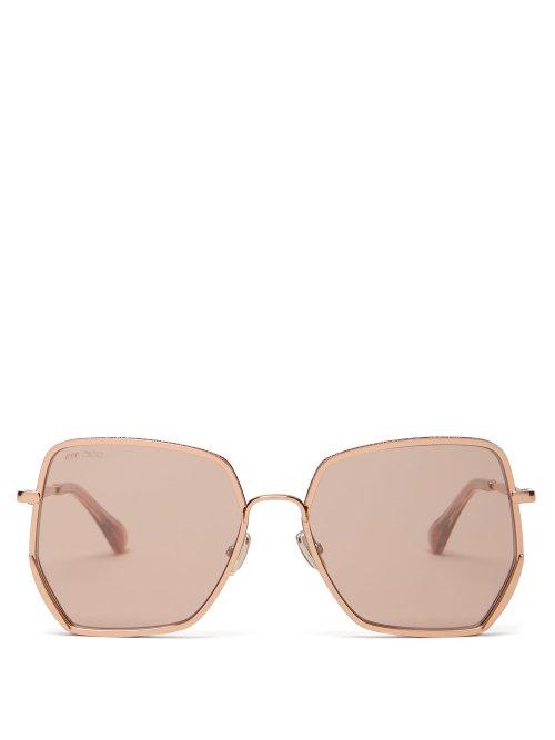 Matchesfashion.com Jimmy Choo - Aline Glitter Embellished Square Frame Sunglasses - Womens - Light Brown