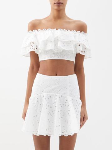 Charo Ruiz - Clara Off-the-shoulder Cotton-blend Cropped Top - Womens - White