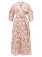 Jil Sander - Belted Floral Fil-coup Jacquard Midi Dress - Womens - Red White