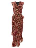 Matchesfashion.com Saloni - Anita Flower And Metallic-jacquard Ruffled Dress - Womens - Black Red
