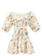 Ale Mais - Wanda Aquatic-print Flax-voile Mini Dress - Womens - Ivory Multi
