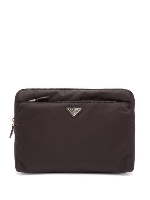 Matchesfashion.com Prada - Logo Plaque Padded Nylon Wash Bag - Womens - Black Blue