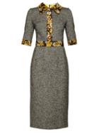 Matchesfashion.com Dolce & Gabbana - Brocade Trimmed Tweed Shift Dress - Womens - Grey Multi