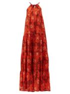 Matchesfashion.com Dodo Bar Or - Dorothy Tiered Floral Print Cotton Maxi Dress - Womens - Burgundy Print