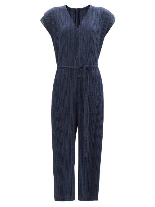 Matchesfashion.com Pleats Please Issey Miyake - Cap-sleeve Technical-pleated Jumpsuit - Womens - Navy