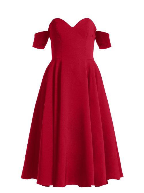 Matchesfashion.com Sara Battaglia - Off The Shoulder Crepe Dress - Womens - Burgundy