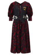 Chopova Lowena - Taz Corset Flocked-cotton Midi Dress - Womens - Red Multi
