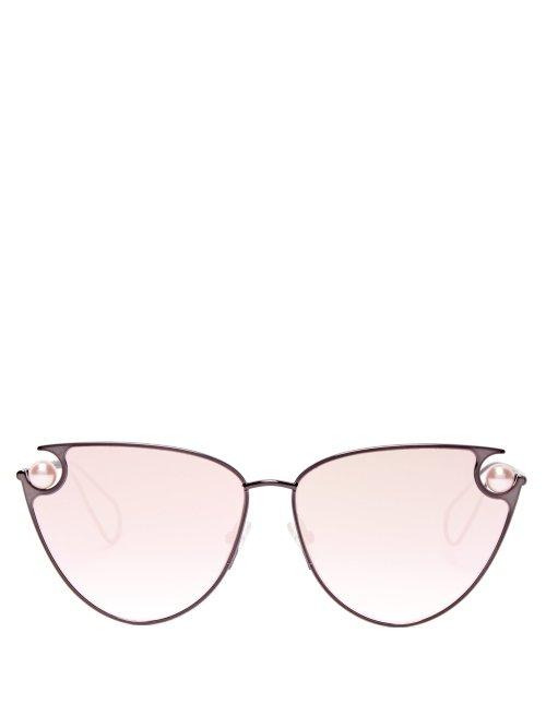 Matchesfashion.com Christopher Kane - Pearl Embellished Cat Eye Sunglasses - Womens - Pink Silver