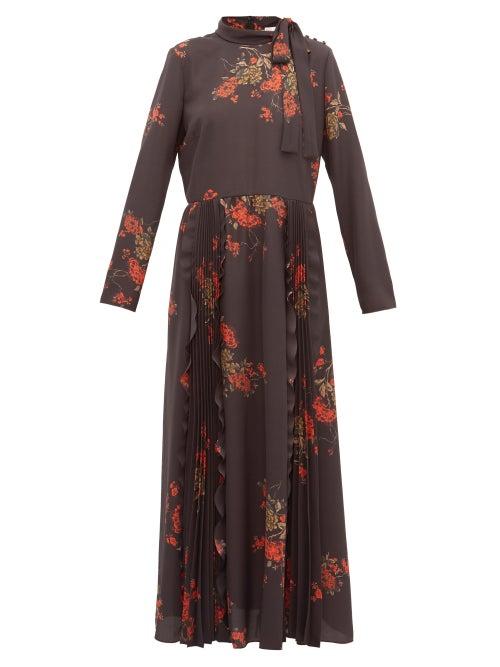 Matchesfashion.com Redvalentino - Floral Print Pussy Bow Crepe Dress - Womens - Black Multi