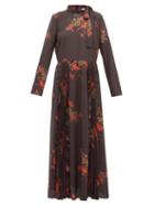 Matchesfashion.com Redvalentino - Floral Print Pussy Bow Crepe Dress - Womens - Black Multi