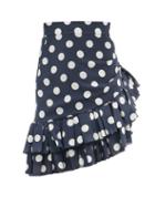 Matchesfashion.com Balmain - Ruffled Polka-dot Silk-georgette Mini Skirt - Womens - Navy Multi