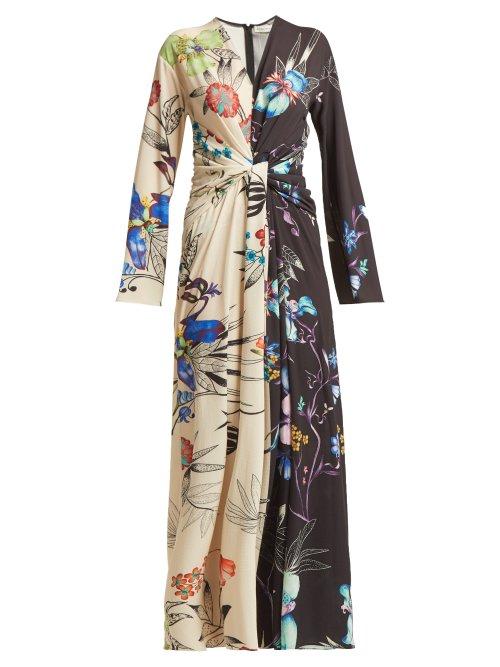 Matchesfashion.com Etro - Peggy Two Tone Floral Print Crepe Dress - Womens - Black Multi