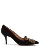 Matchesfashion.com Gianvito Rossi - Danielle Studded-fringe Suede Loafers - Womens - Black Gold