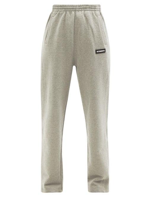 Ladies Rtw Vetements - Logo-plaque Cotton-blend Track Pants - Womens - Grey