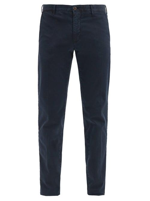 Matchesfashion.com Incotex - Cotton-blend Gabardine Tapered-leg Chinos - Mens - Navy