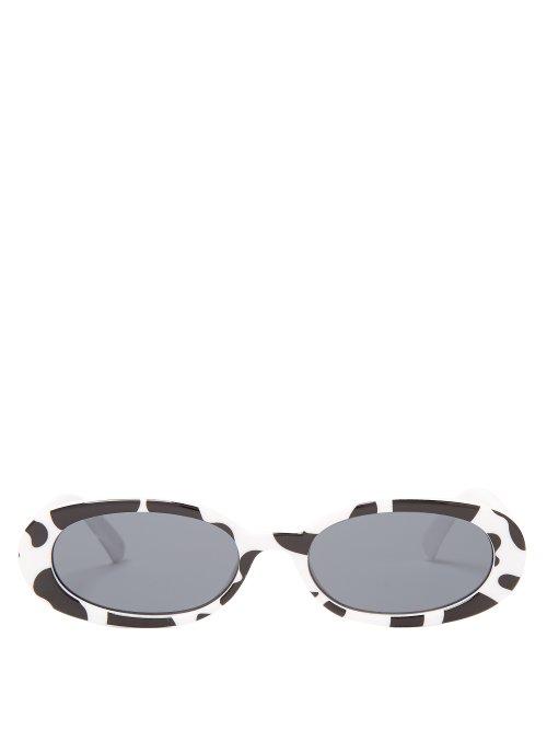 Matchesfashion.com Le Specs - Outta Love Safari Print Oval Frame Sunglasses - Womens - Black White