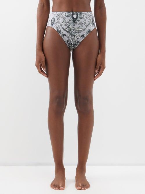 Norma Kamali - High-rise Crystal-print Bikini Briefs - Womens - Grey Print