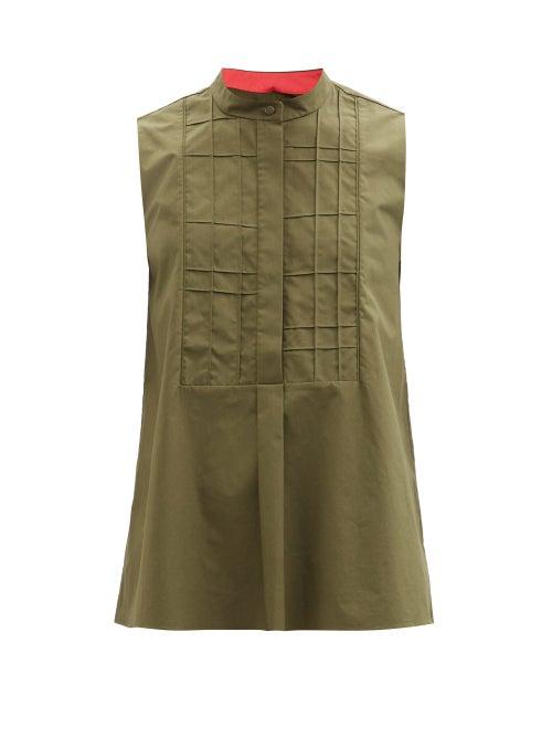 Roksanda - Hayata Stand-neck Cotton Sleeveless Top - Womens - Khaki