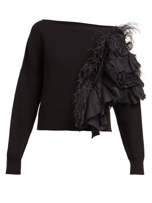 Matchesfashion.com No. 21 - Feather And Ruffle Trimmed Sweater - Womens - Black