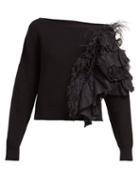 Matchesfashion.com No. 21 - Feather And Ruffle Trimmed Sweater - Womens - Black