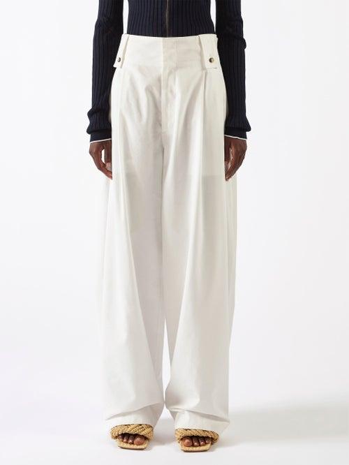 Bottega Veneta - Pleated Wide-leg Twill Trousers - Womens - White