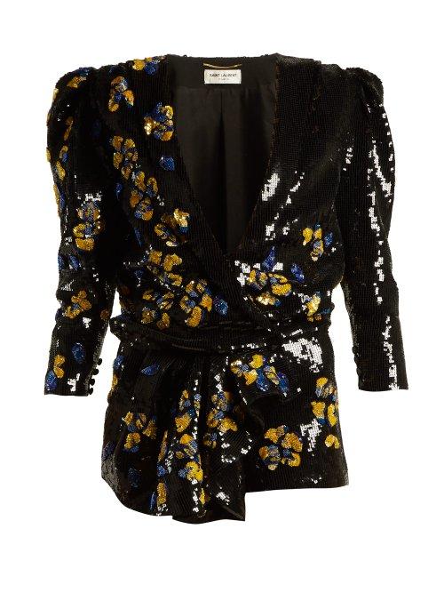 Matchesfashion.com Saint Laurent - Floral Sequined Playsuit - Womens - Black Multi