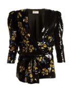 Matchesfashion.com Saint Laurent - Floral Sequined Playsuit - Womens - Black Multi