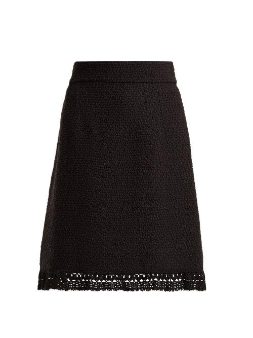 Matchesfashion.com Dolce & Gabbana - Boucle Wool A Line Skirt - Womens - Black