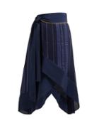 Matchesfashion.com Zeus + Dione - Muses Striped Jacquard Silk Blend Wrap Skirt - Womens - Navy