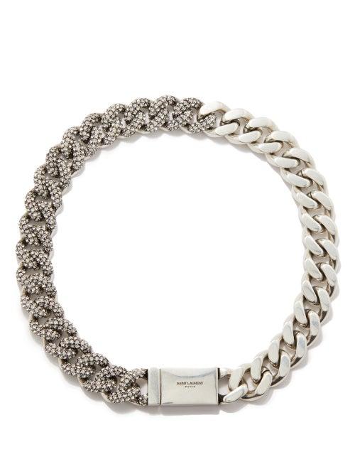 Saint Laurent - Crystal-embellished Curb-chain Necklace - Womens - Crystal