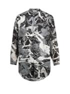 Saint Laurent Fresco-print Grandad-collar Silk Shirt