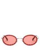 Matchesfashion.com Valentino - Crystal Embellished Oval Frame Sunglasses - Womens - Dark Pink