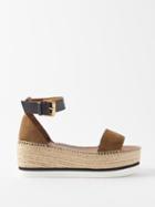 See By Chlo - Glyn Suede And Leather Flatform Espadrille Sandals - Womens - Khaki