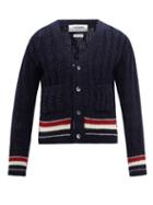 Mens Rtw Thom Browne - Tricolour-stripe Cable-knit Wool-blend Cardigan - Mens - Navy