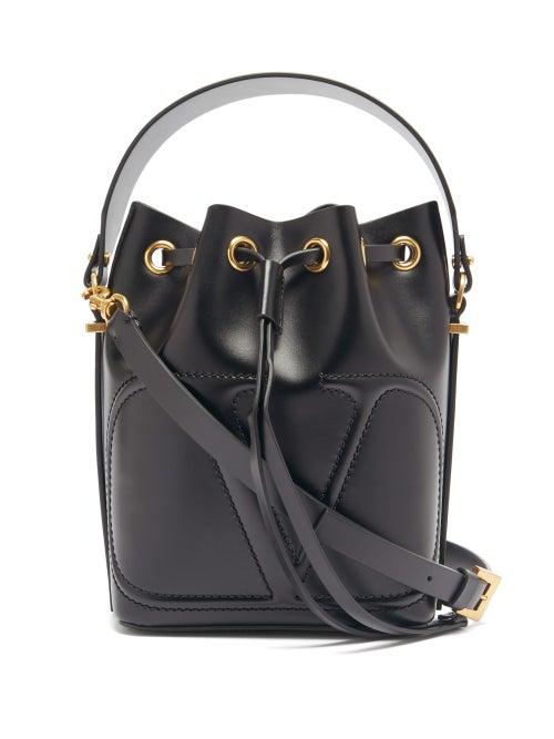 Matchesfashion.com Valentino Garavani - V-logo Walk Leather Bucket Bag - Womens - Black